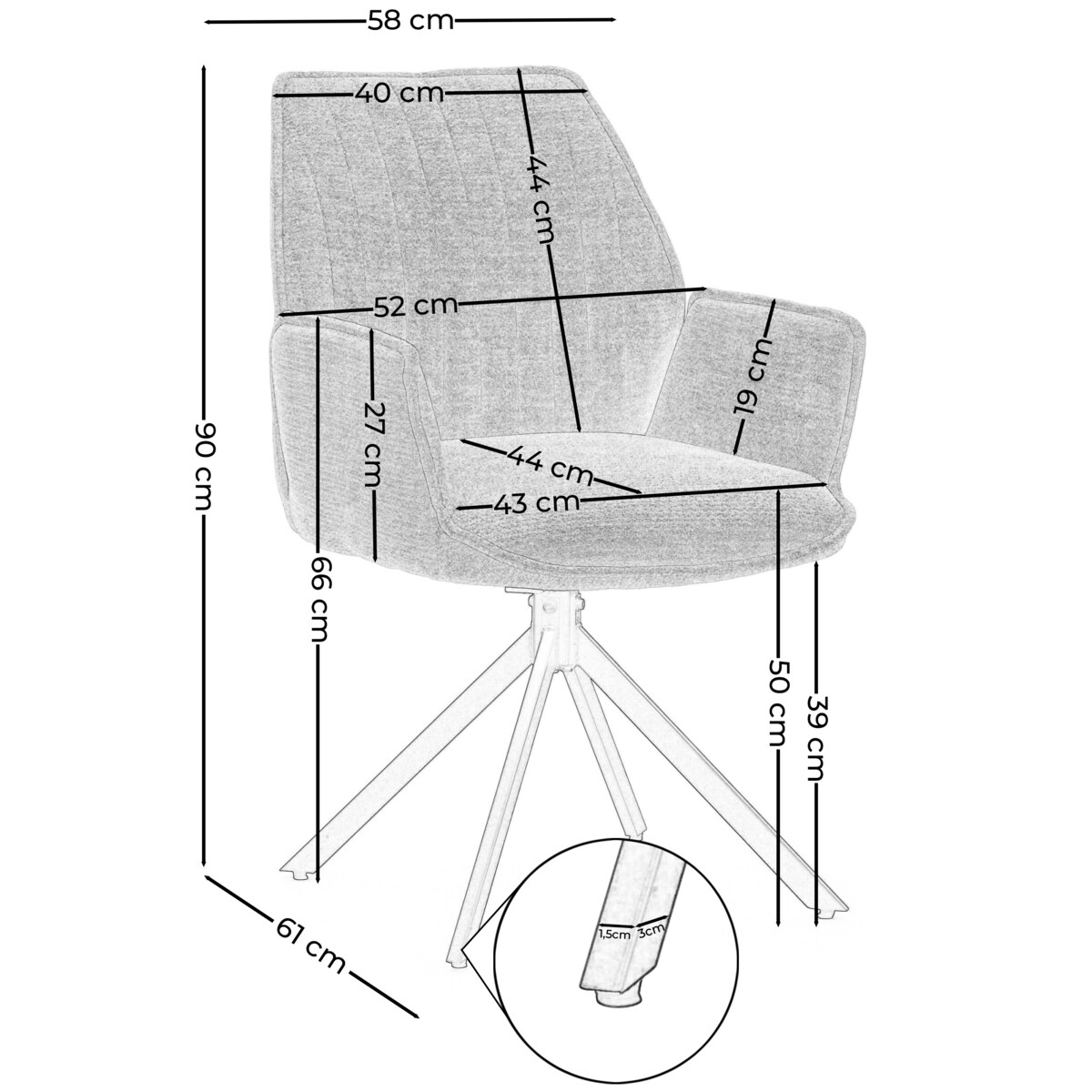 Krzesło tapicerowane obrotowe szenilowe do salonu MERANO beżowe