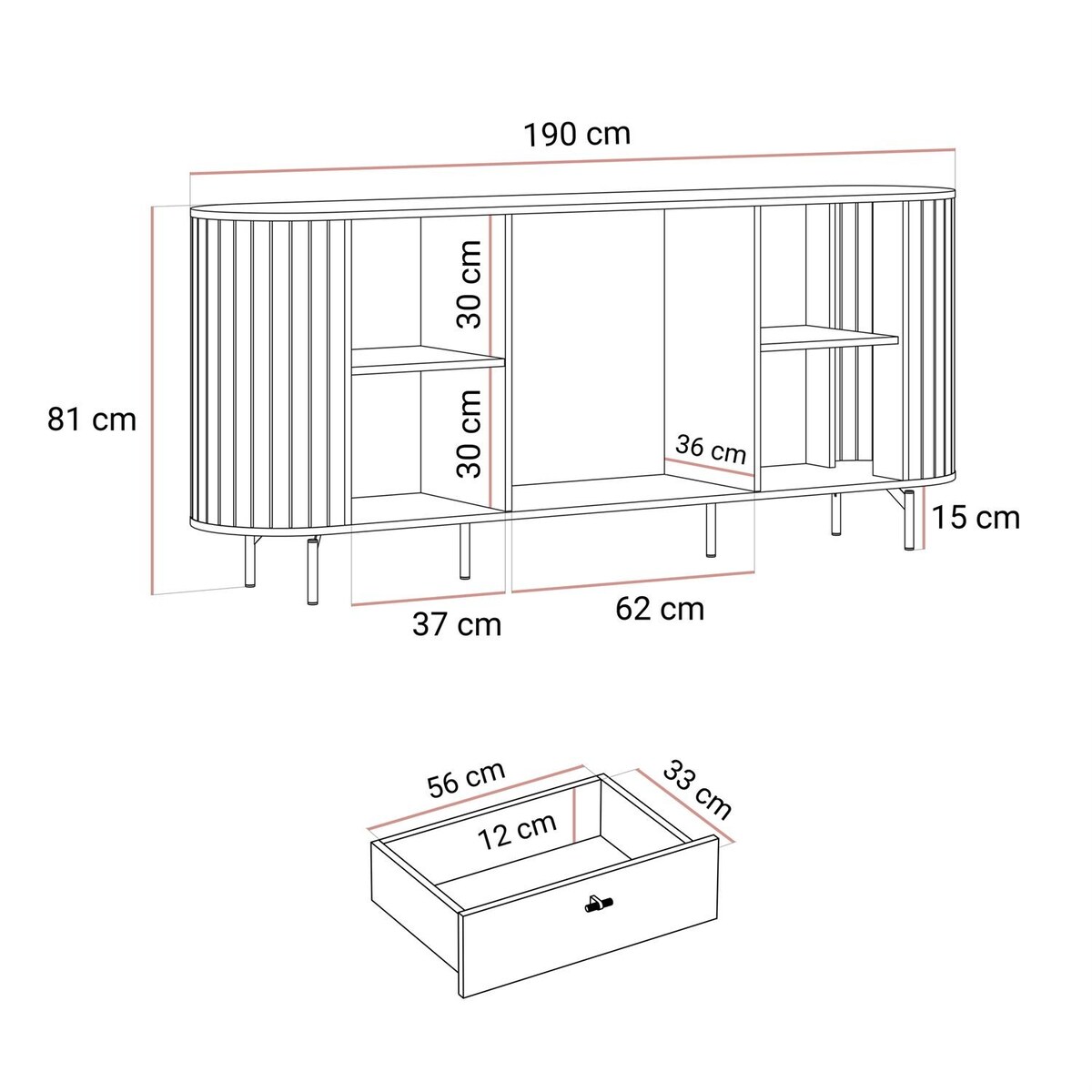 Komoda ELODIE 190 2D3S kaszmir