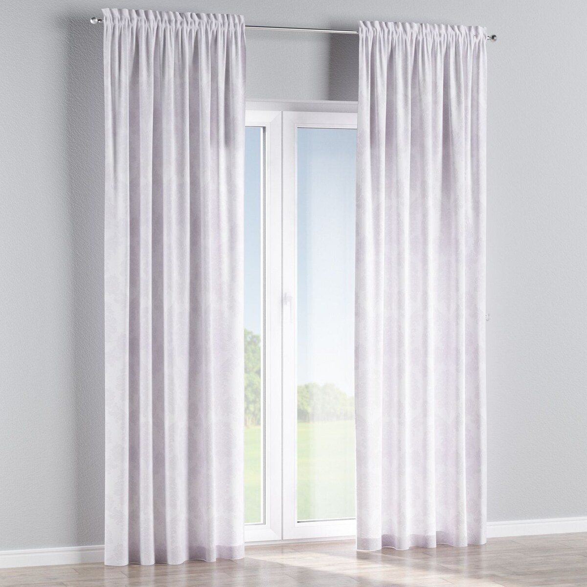 Zasłona na kanale z grzywką 1 szt. 130x260 liście akantu na białym tle