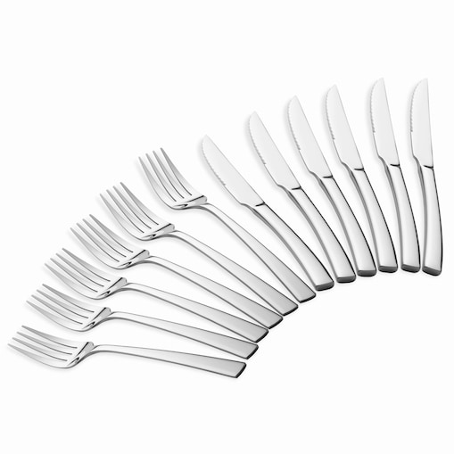 Zestaw sztućców do steków i mięs 12 elementów dla 6 osób błyszczące srebrne BERLINGER HAUS