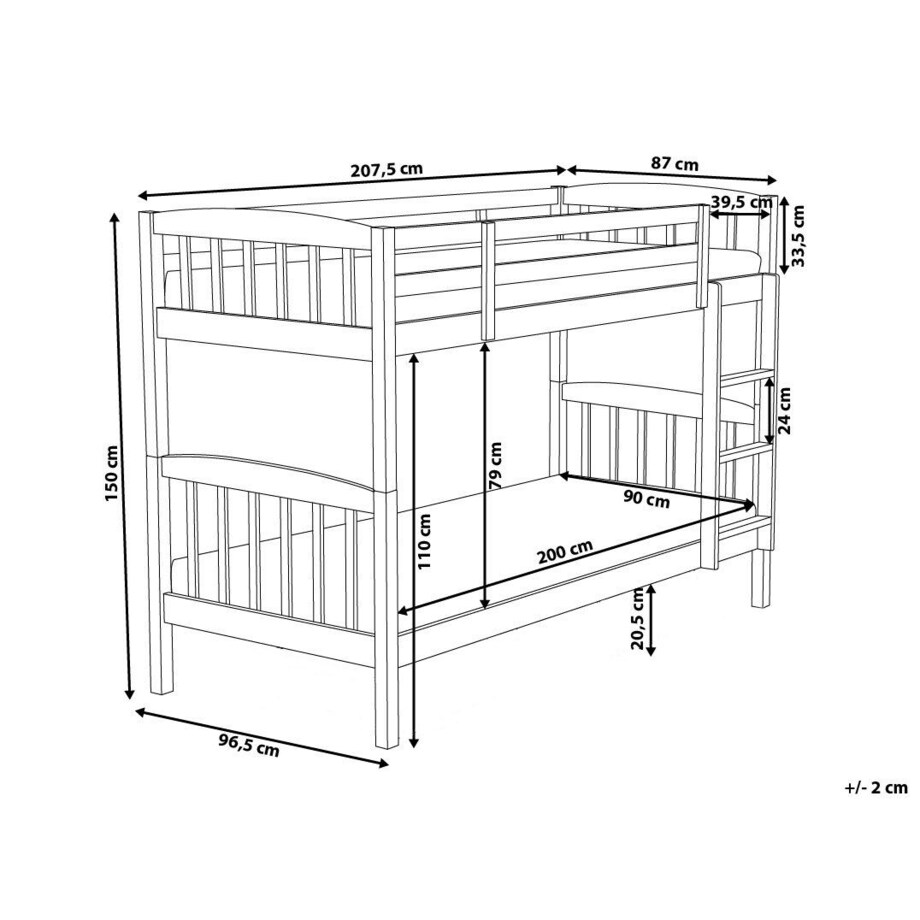 Łóżko piętrowe drewniane 90 x 200 cm jasne REVIN