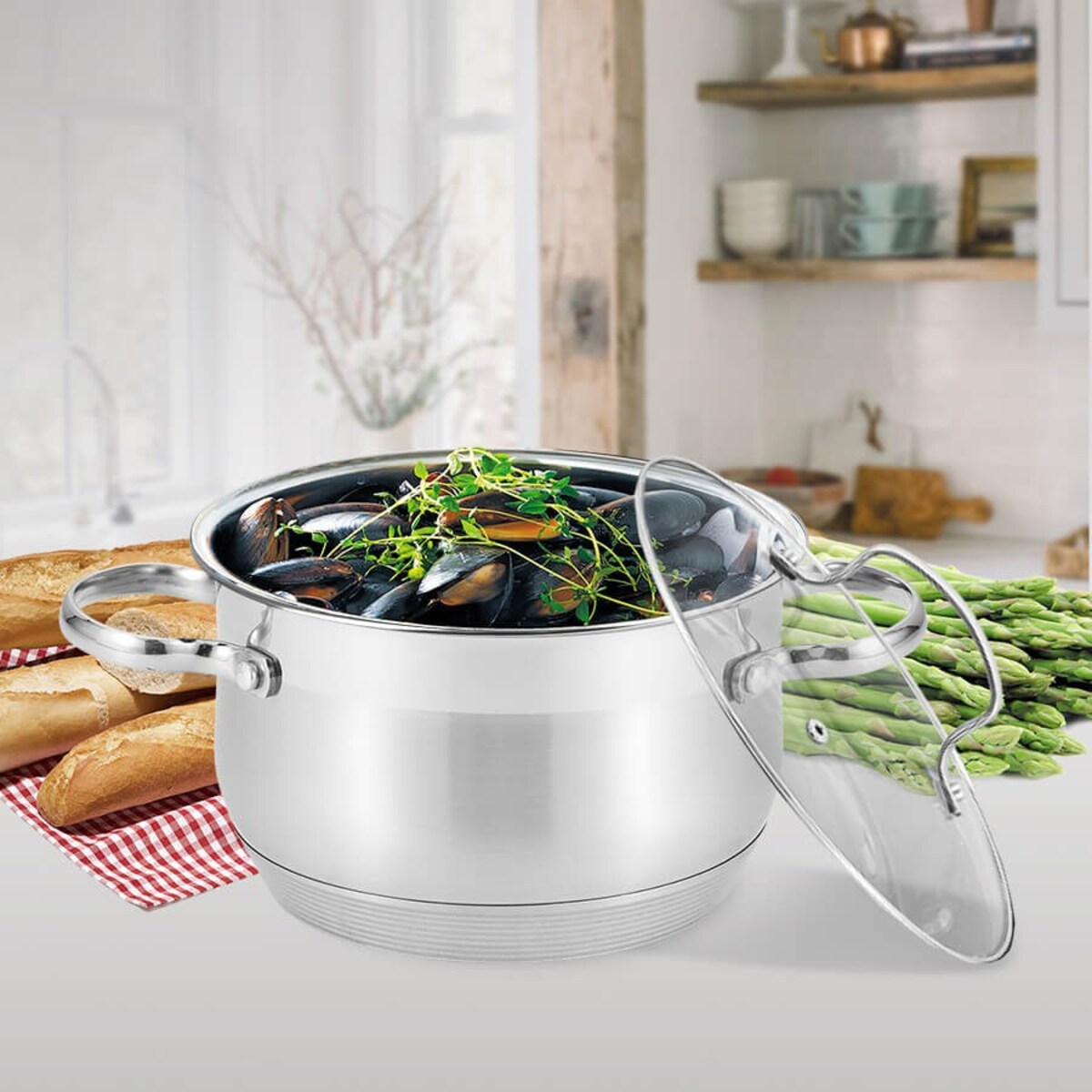 Garnek stalowy z pokrywką na indukcję gaz duży 26cm 8.2L MAESTRO