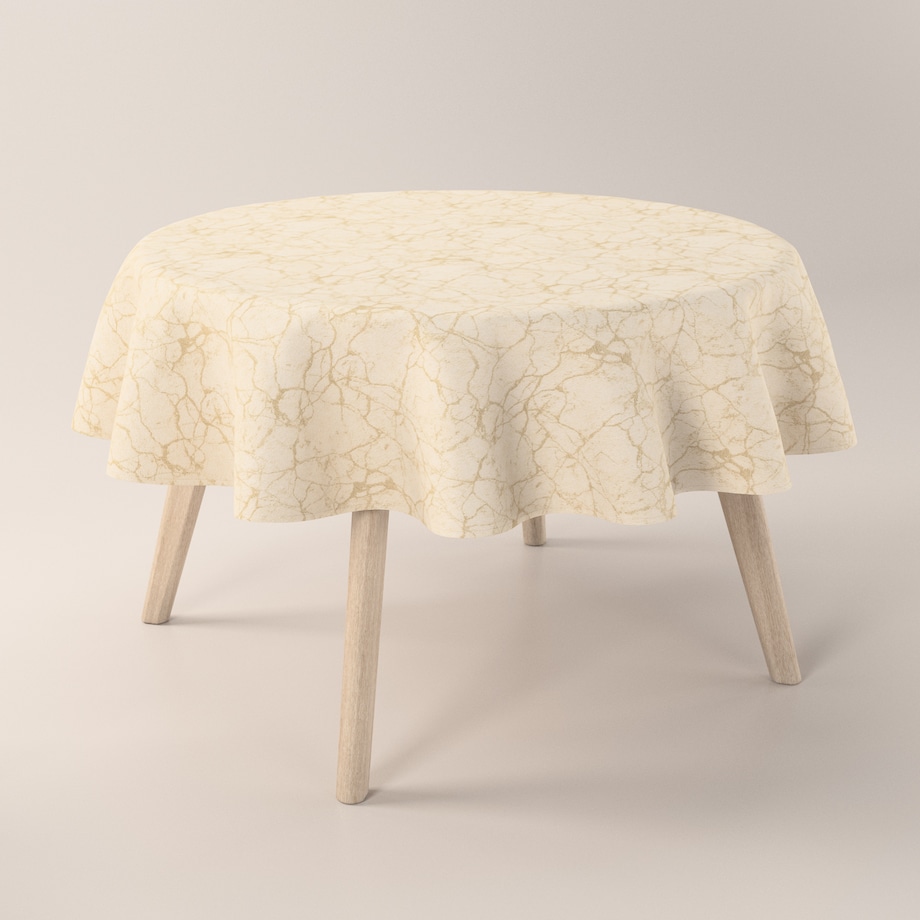Obrus okrągły 160 x 160 cm marmurkowy złoty wzór na tle ecru