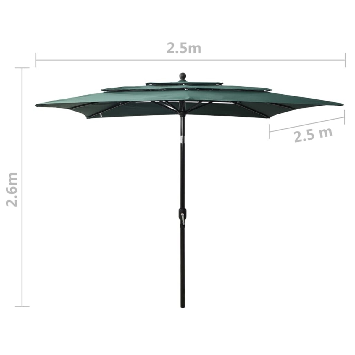vidaXL 3-poziomowy parasol na aluminiowym słupku, zielony, 2,5x2,5 m