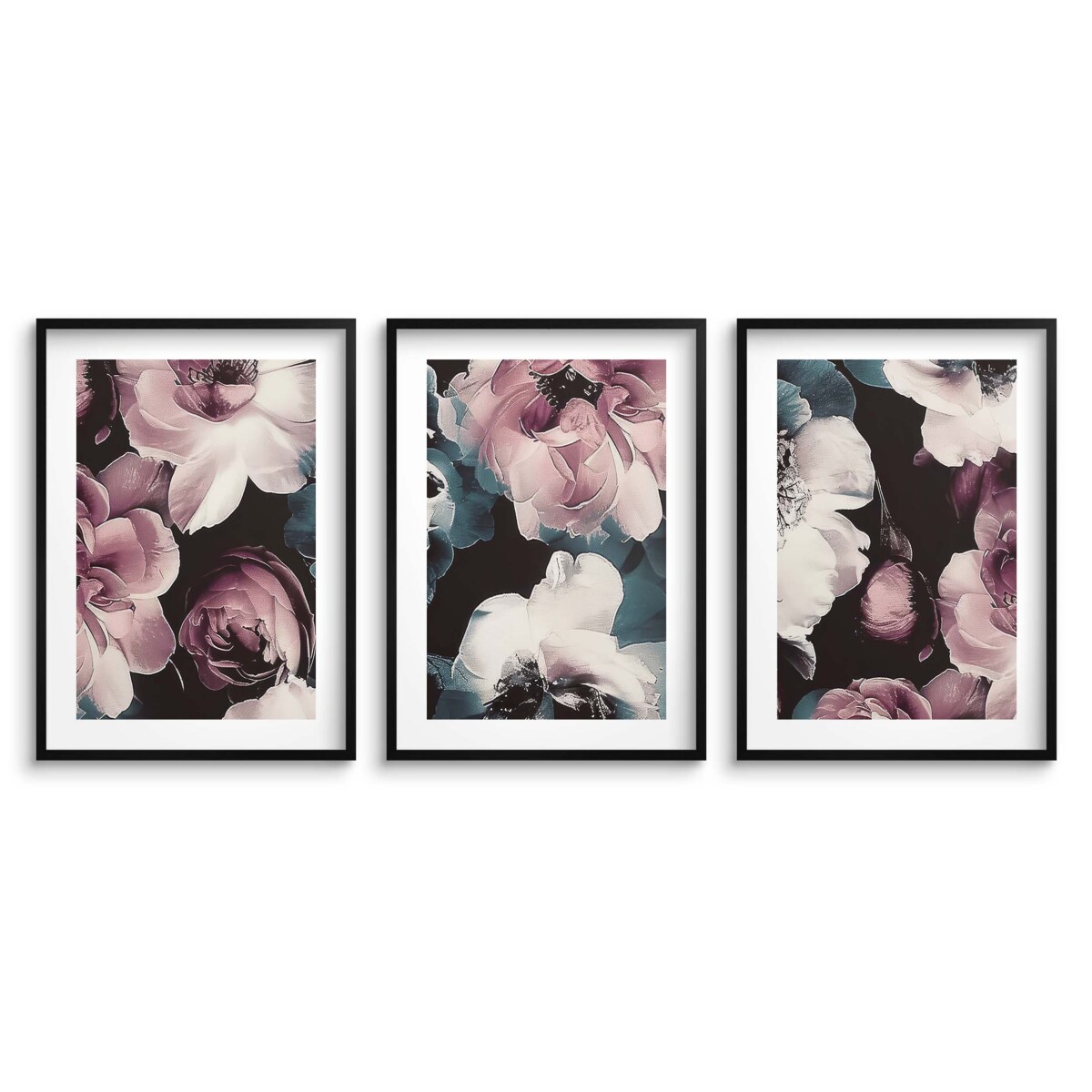 Obrazy na ścianę Plakaty ścienne w Czarnej ramie Kwiaty Zestaw do sypialni