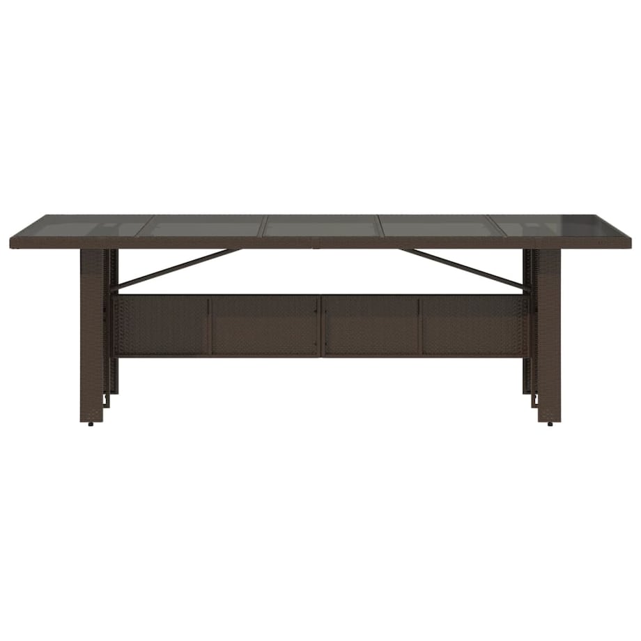 vidaXL Stół ogrodowy ze szklanym blatem, brąz, 240x90x75cm, polirattan