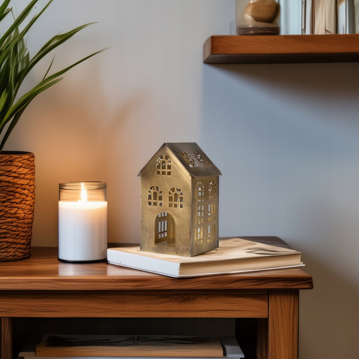 LAMPION ŚWIĄTECZNY DOMEK DOM METALOWY ZŁOTY LOFT TEALIGHT DO DOMU 21cm