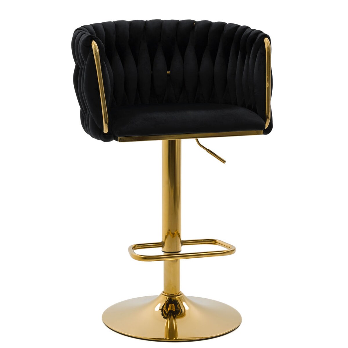 Czarny hoker tapicerowany obrotowy regulowany ROSA GOLD złoty stelaż welur