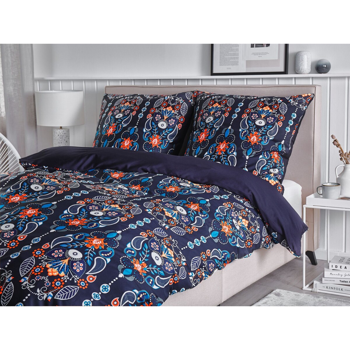 Komplet pościeli bawełnianej satynowej orientalny wzór 135 x 200 cm niebieski MADRONA