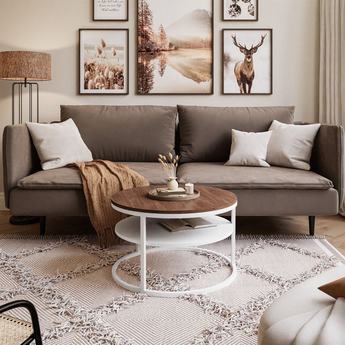 Stolik kawowy CIRI SLIM z półką biały dąb stirling