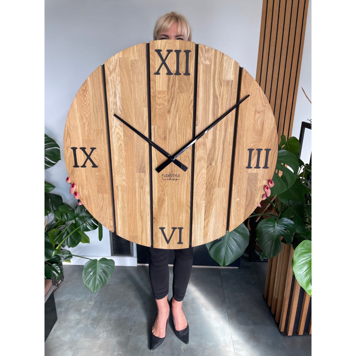 Duży zegar ścienny drewniany Solid Oak dębowy 80cm