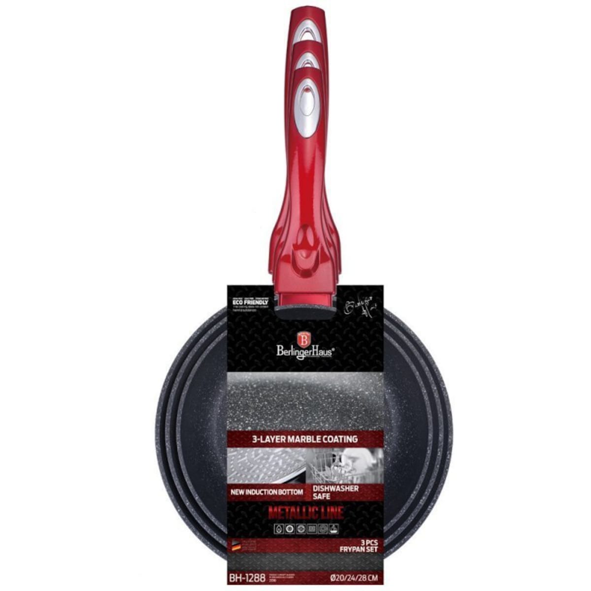 Zestaw 3 Patelni Granitowych Berlinger Haus Red Metallic Line Bh-1288