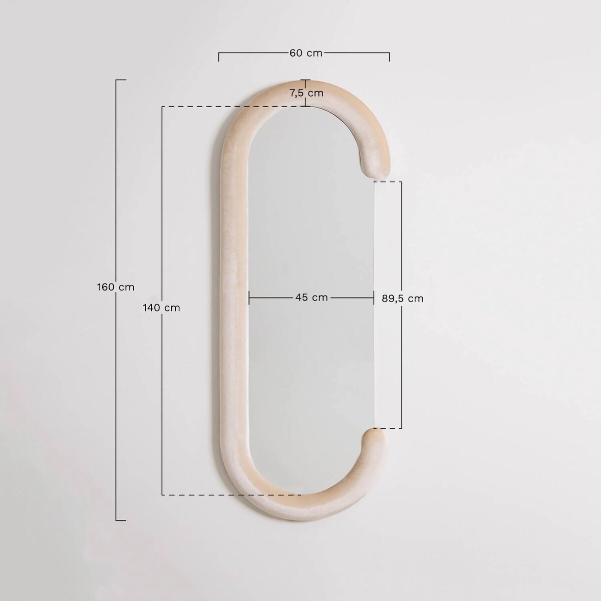 Owalne lustro ścienne z aksamitu 60x160 cm Jasnon