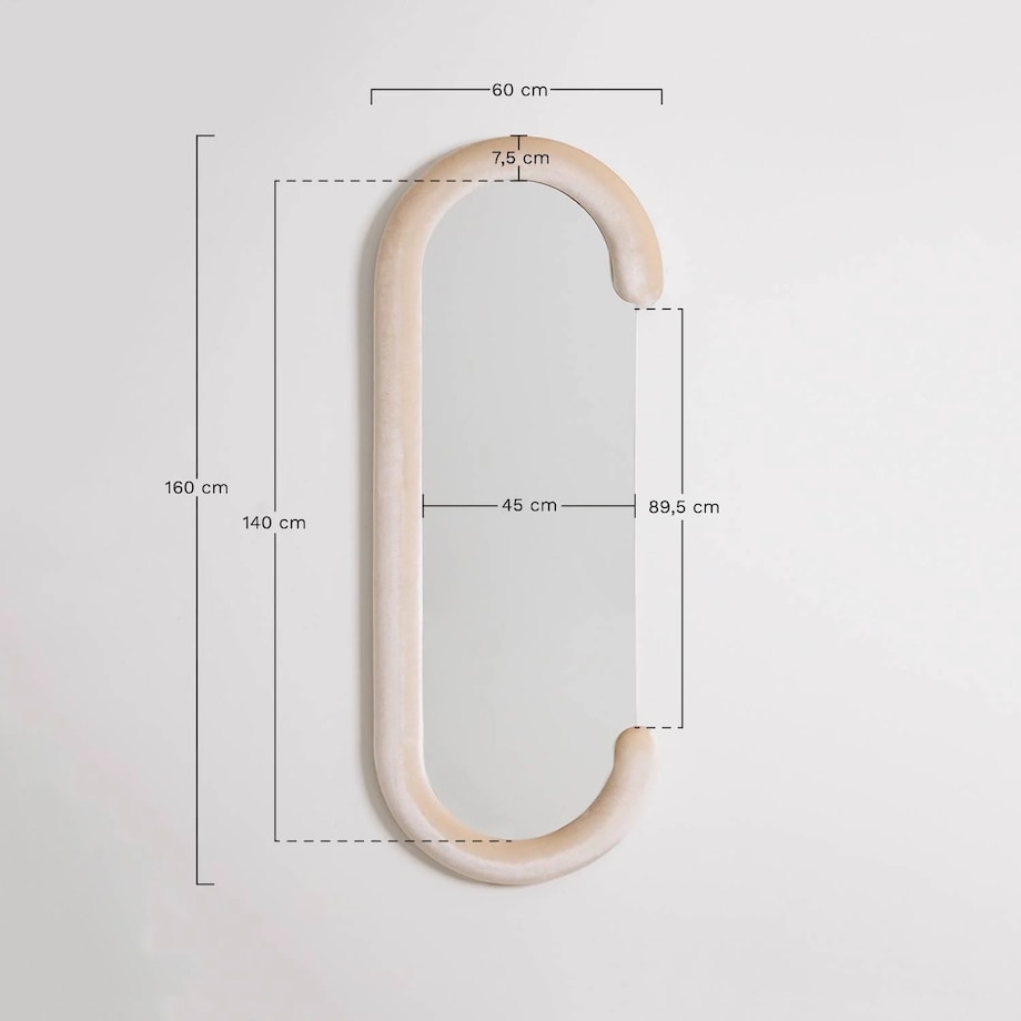 Owalne lustro ścienne z aksamitu 60x160 cm Jasnon
