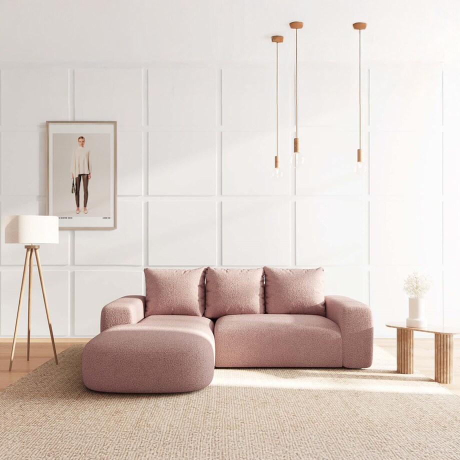 Monce Sofa narożna lewa pastelowy różowa