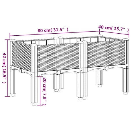 vidaXL Donica ogrodowa z nóżkami, biała, 80x40x42 cm, PP