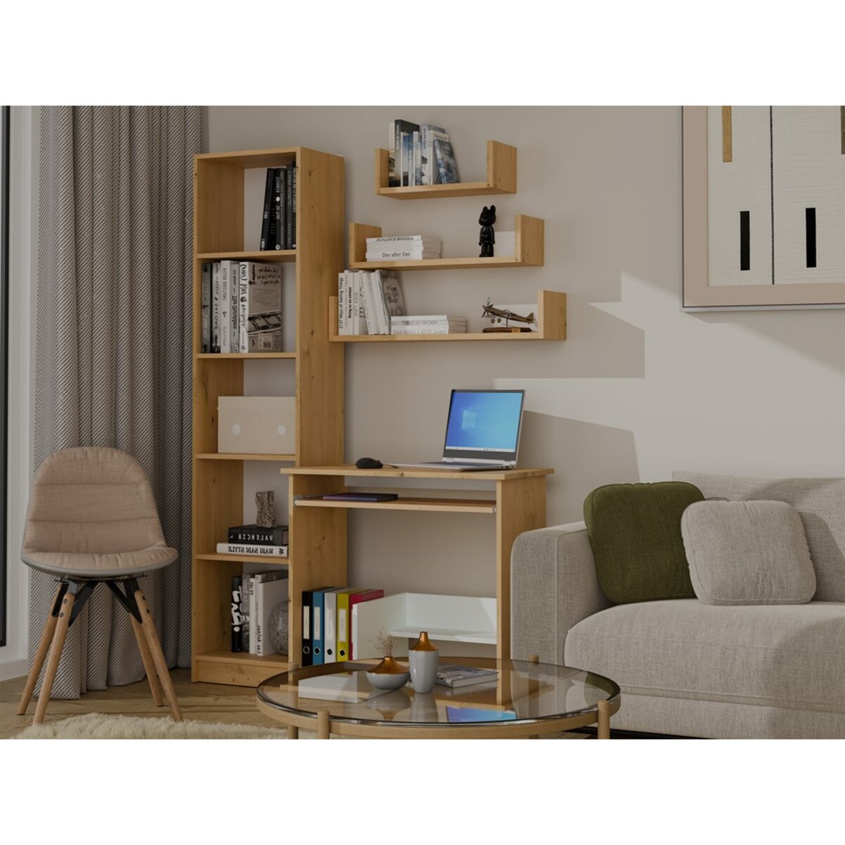 Półka Wisząca MOBI 3P Komplet 3x – Nowoczesne Półki Ścienne DĄB ARTISAN