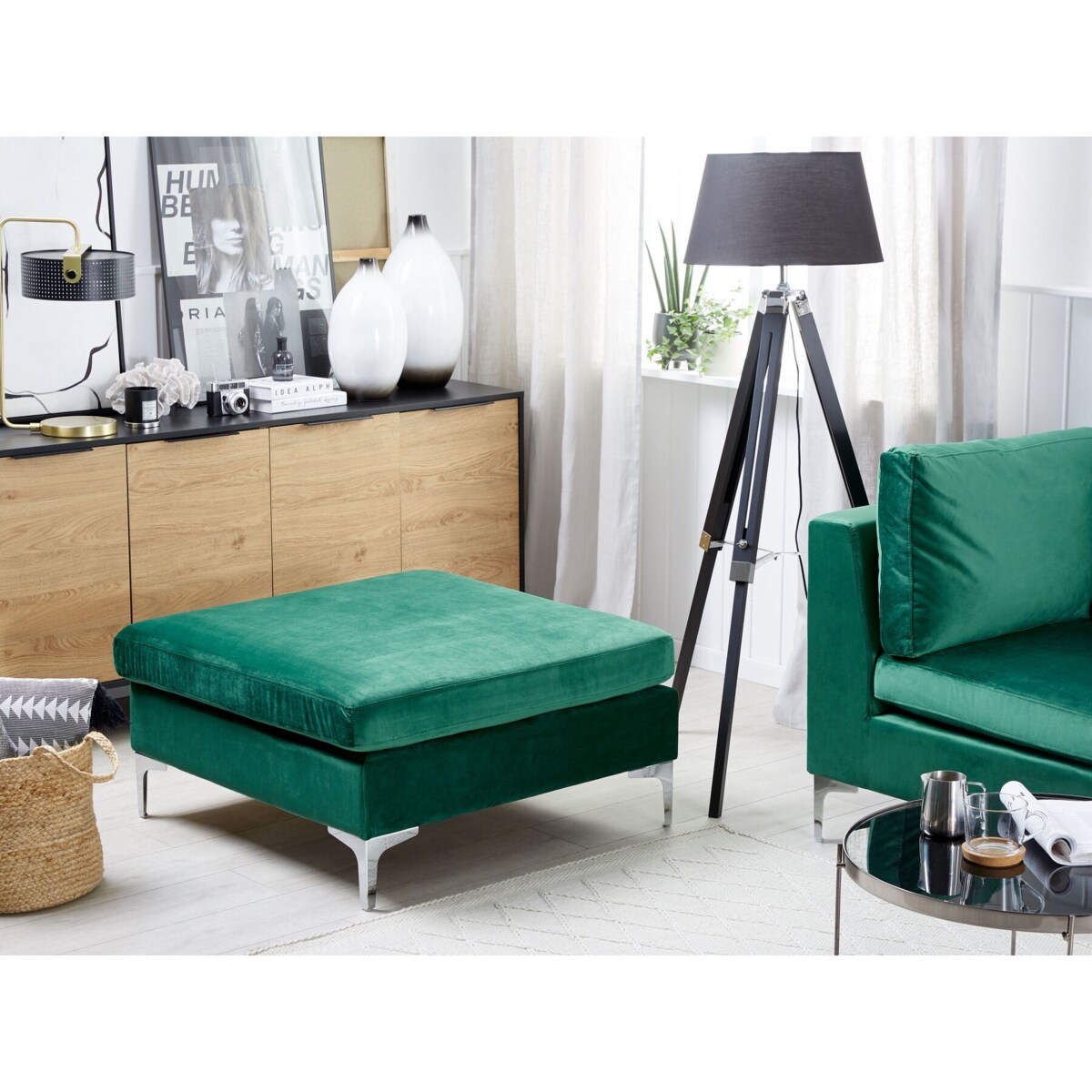 Otomana welurowa zielona EVJA