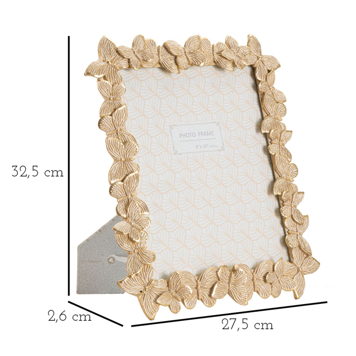 Ramka na zdjęcia Farfalle Glod, zdjęcie 20 x 25 cm, kolor złoty, żywica syntetyczna i szkło, rama 27,5 x 2,6 x 32,5 cm, Mauro Ferretti