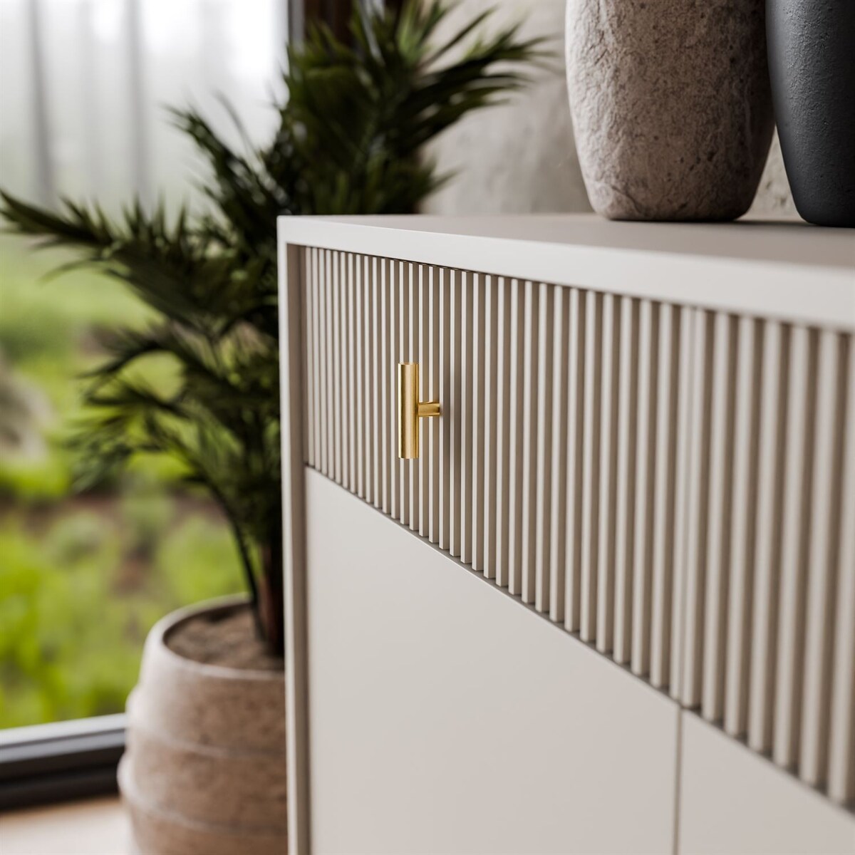 Komoda MIDNIGHT 2D2S z dwiema szufladami na stelażu, kaszmir