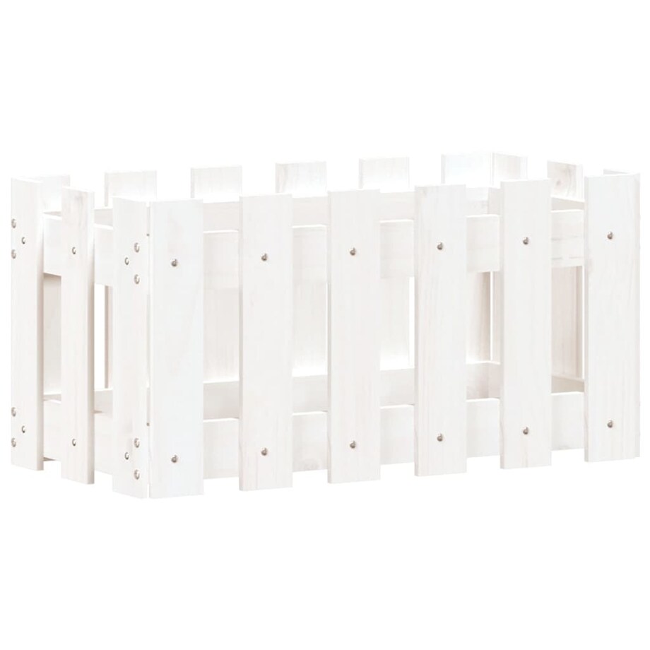 vidaXL Donica ogrodowa z płotkiem, biała, 60x30x30 cm, drewno sosnowe