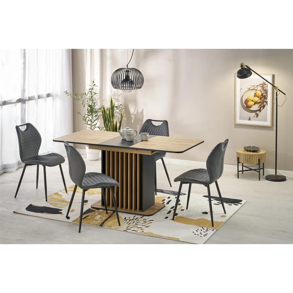 Stół rozkładany WILSON 120(158)x77 dąb artisan/czarny