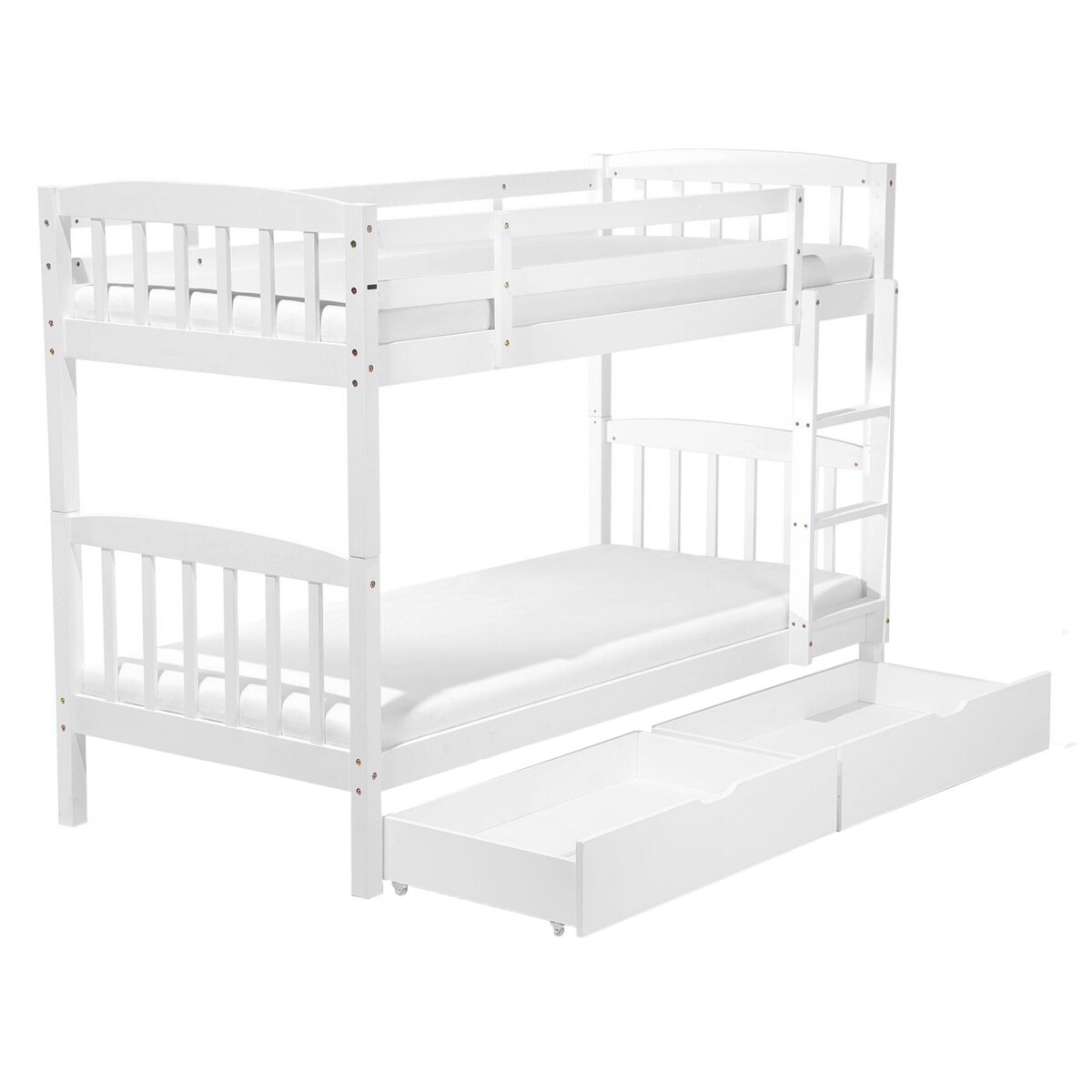 Łóżko piętrowe z szufladami drewniane 90 x 200 cm białe REVIN