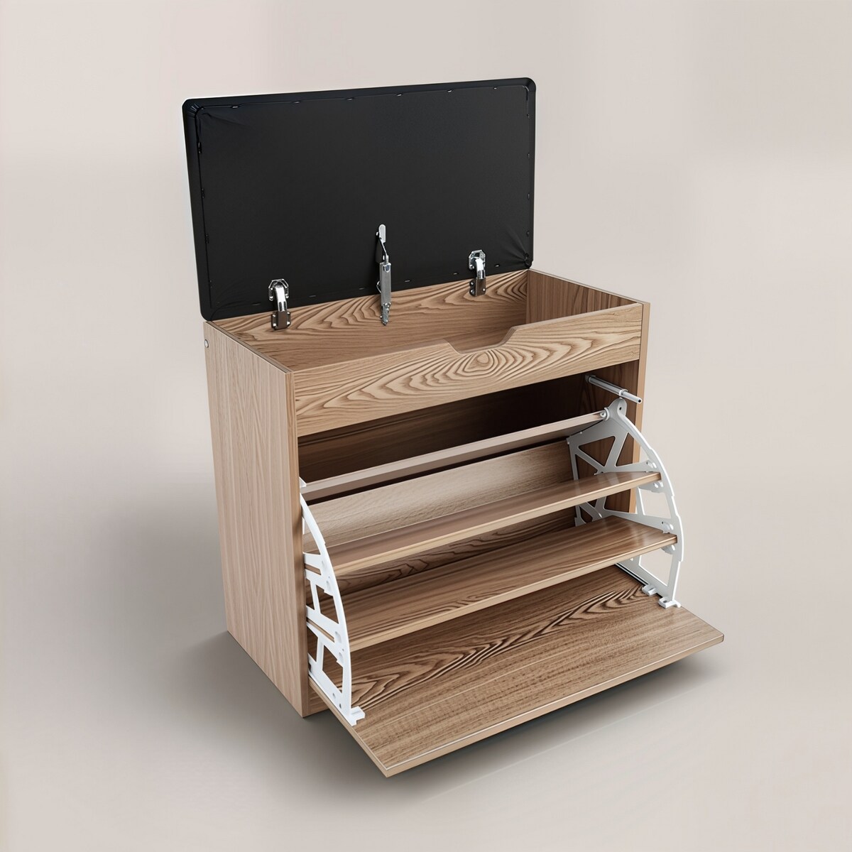 Szafka na buty z siedziskiem i wysuwanymi półkami VAULT, 57 x 30 x 53 cm