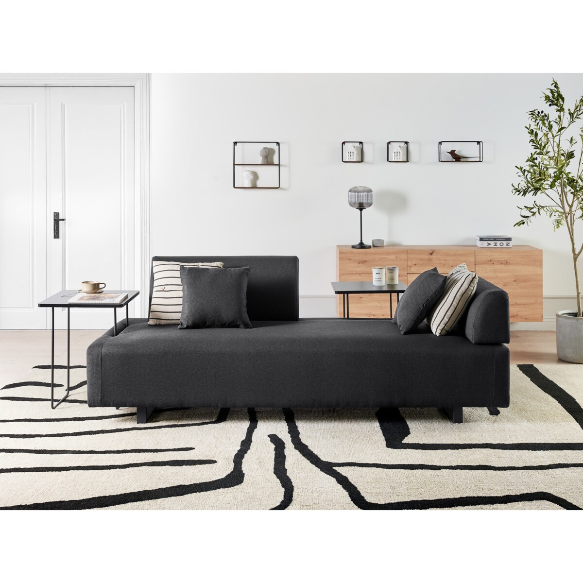 Sofa ze stolikami czarna SOKNA