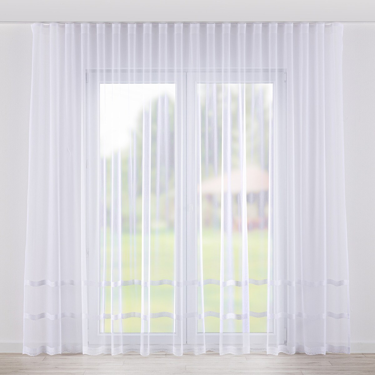 Firana na taśmie wave 300x265 biały ze wzorem