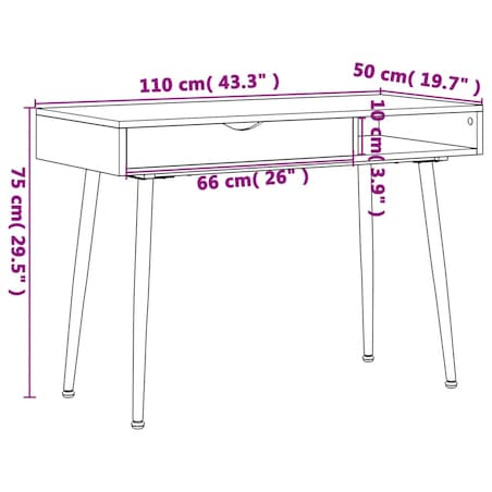 vidaXL Biurko komputerowe z szufladą, brązowe, 110x50x75 cm