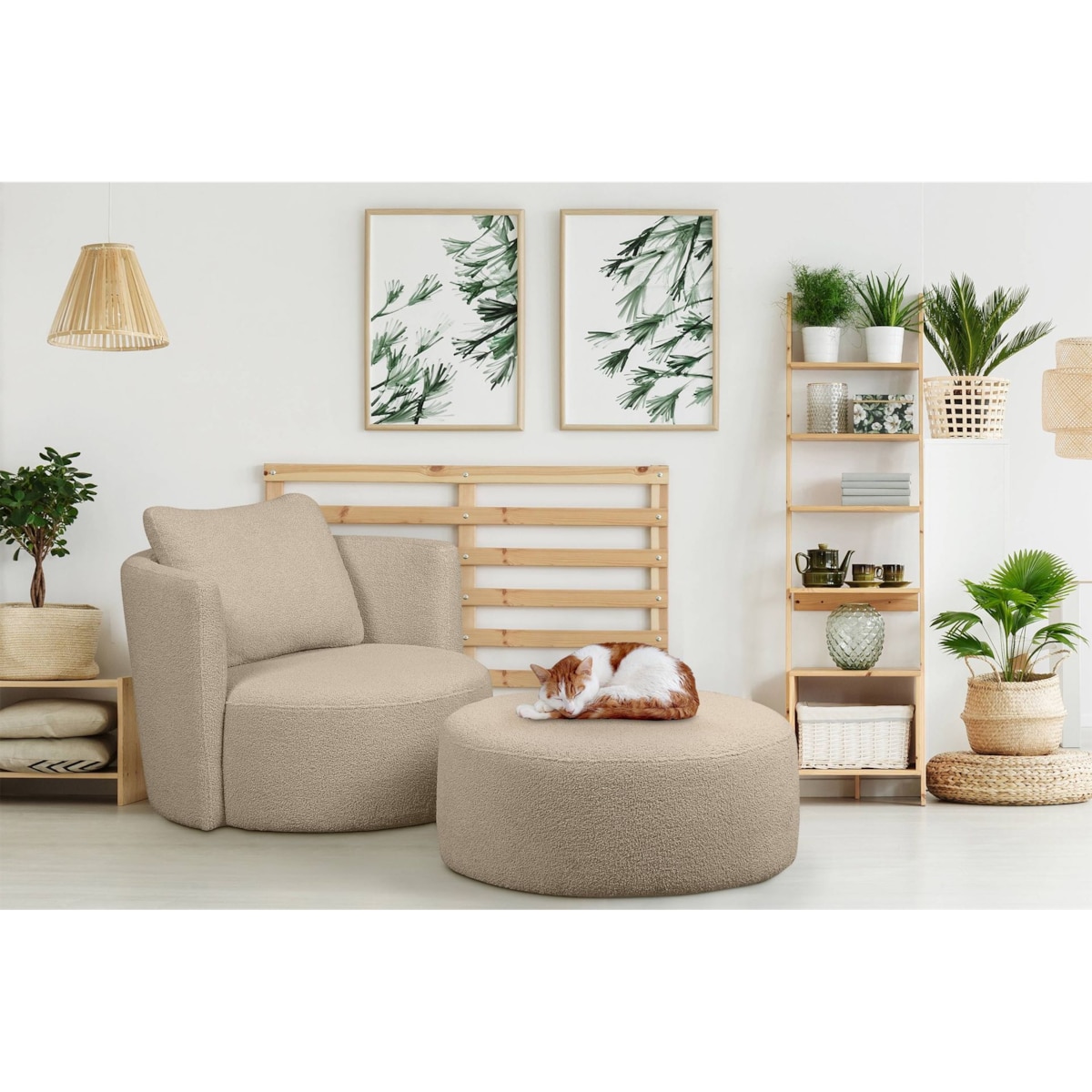 KONSIMO RAGGI Fotel obrotowy baranek beżowy