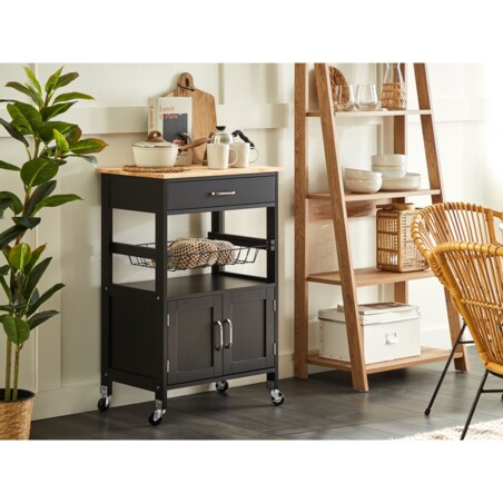 Wózek kuchenny 1 szuflada jasne drewno z czarnym LUGO