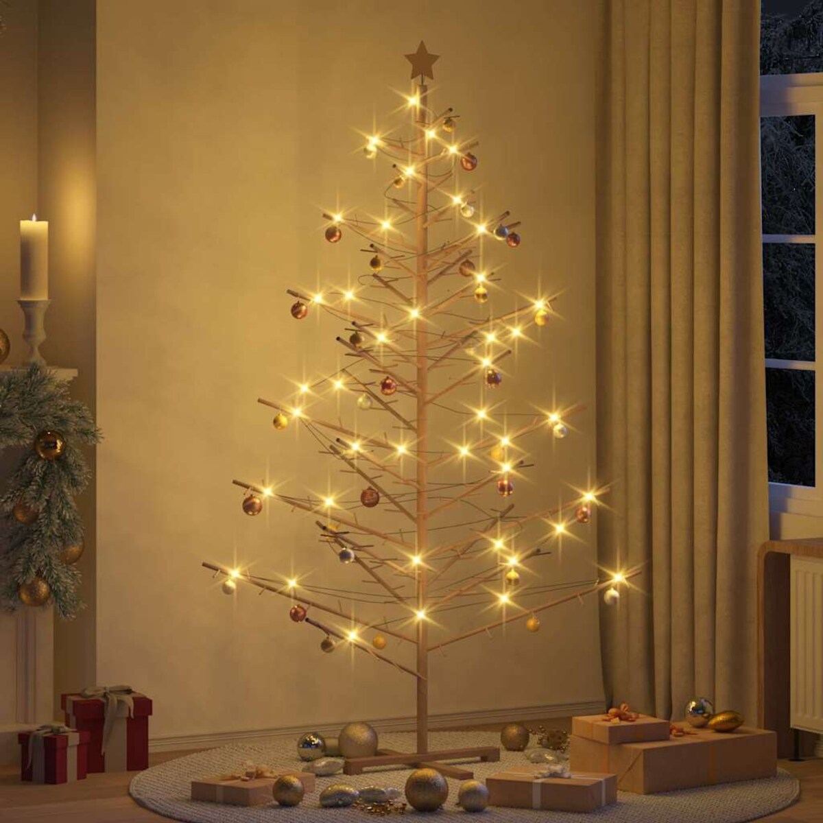 vidaXL Drewniana choinka z podstawą Brązowy 210 cm Lite drewno sosnowe