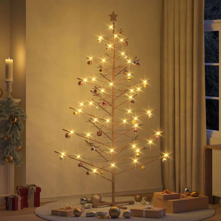vidaXL Drewniana choinka z podstawą Brązowy 210 cm Lite drewno sosnowe