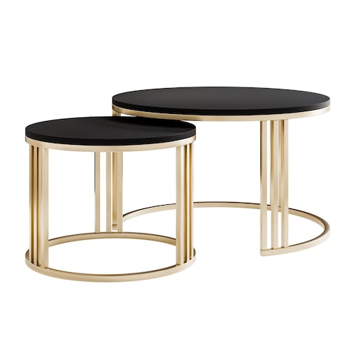 Okrągły stolik kawowy 2w1 LORI MAT złoto szczotkowane, blat czarny mat