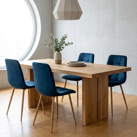 Krzesło tapicerowane do salonu granatowe welurowe pikowane