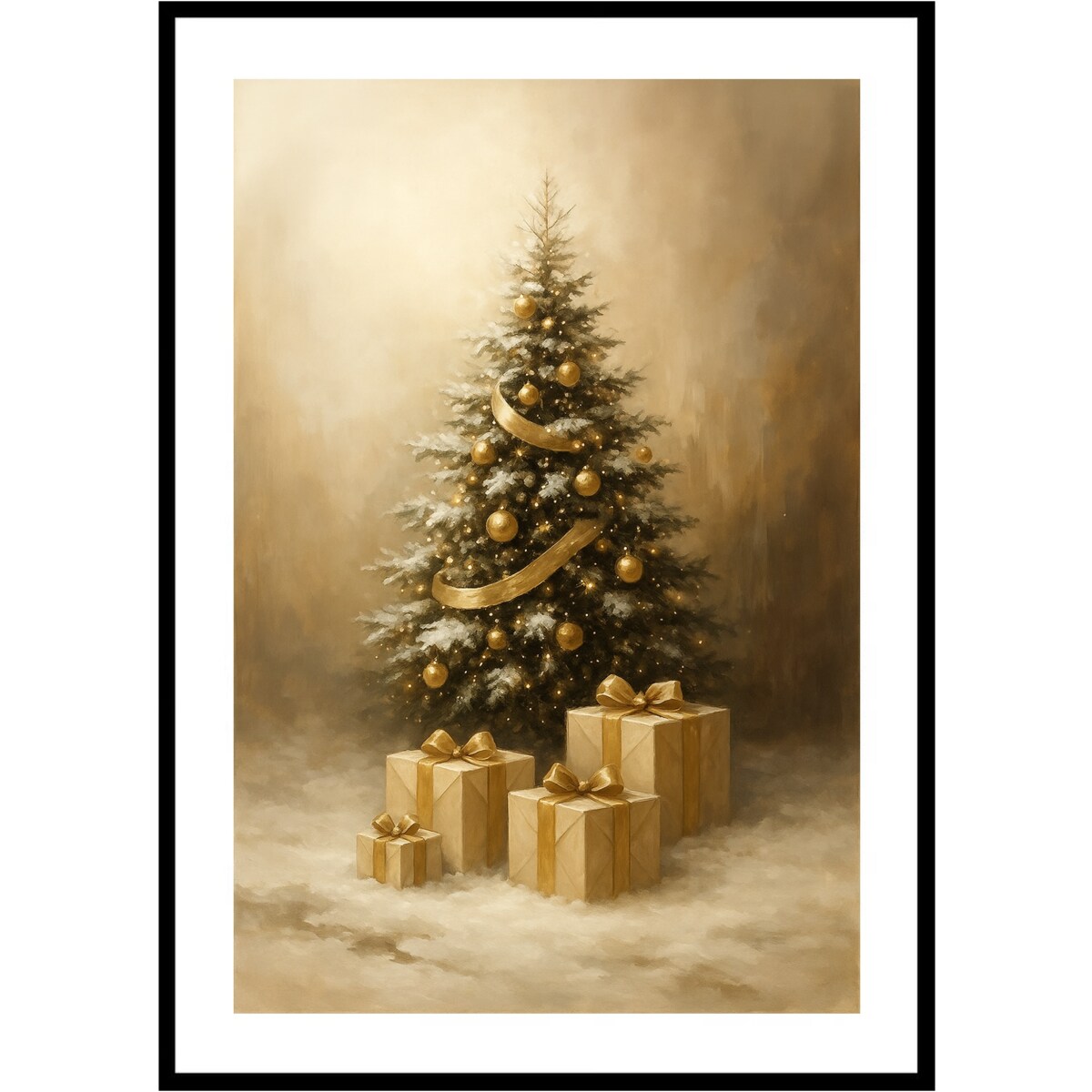 Poster Story, Plakat, Obraz - Świąteczna Choinka Pokryta Złotem, wymiary 21 x 30 cm