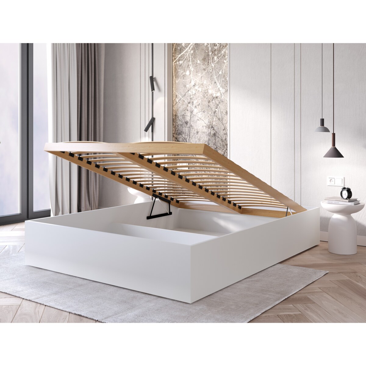 Łóżko sypialniane z materacem MOND 140x200 - białe