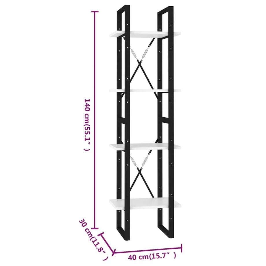 vidaXL Regał na książki, biały, 40x30x140 cm, materiał drewnopochodny
