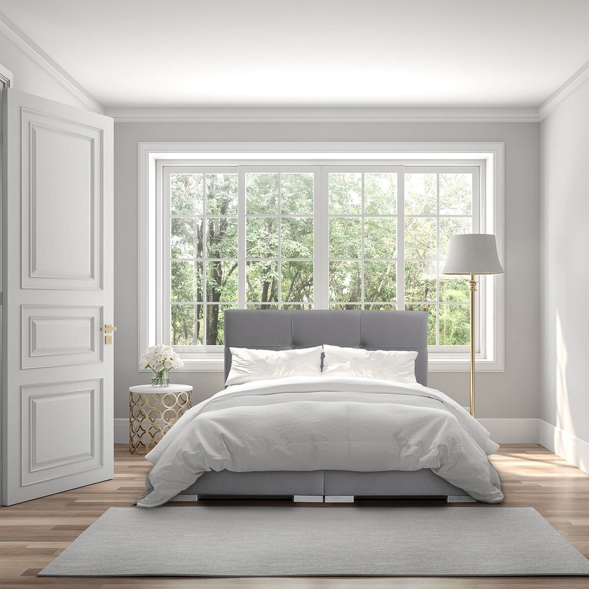 Łóżko tapicerowane BEHATI 140x200 z pojemnikiem, Szary, tkanina Megan 365