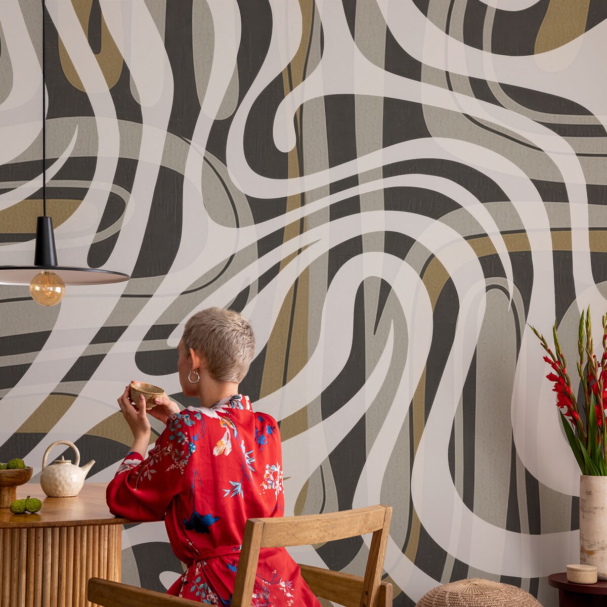 Fototapeta samoprzylepna 250x250 cm - Abstrakcyjne linie, tapeta ścienna biała