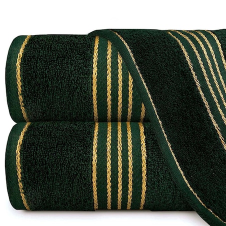 Ręcznik kąpielowy 50x90 cm bawełniany kolor zieleń butelkowa z bordiurą w złote paski 500 g/m2 TIWANO