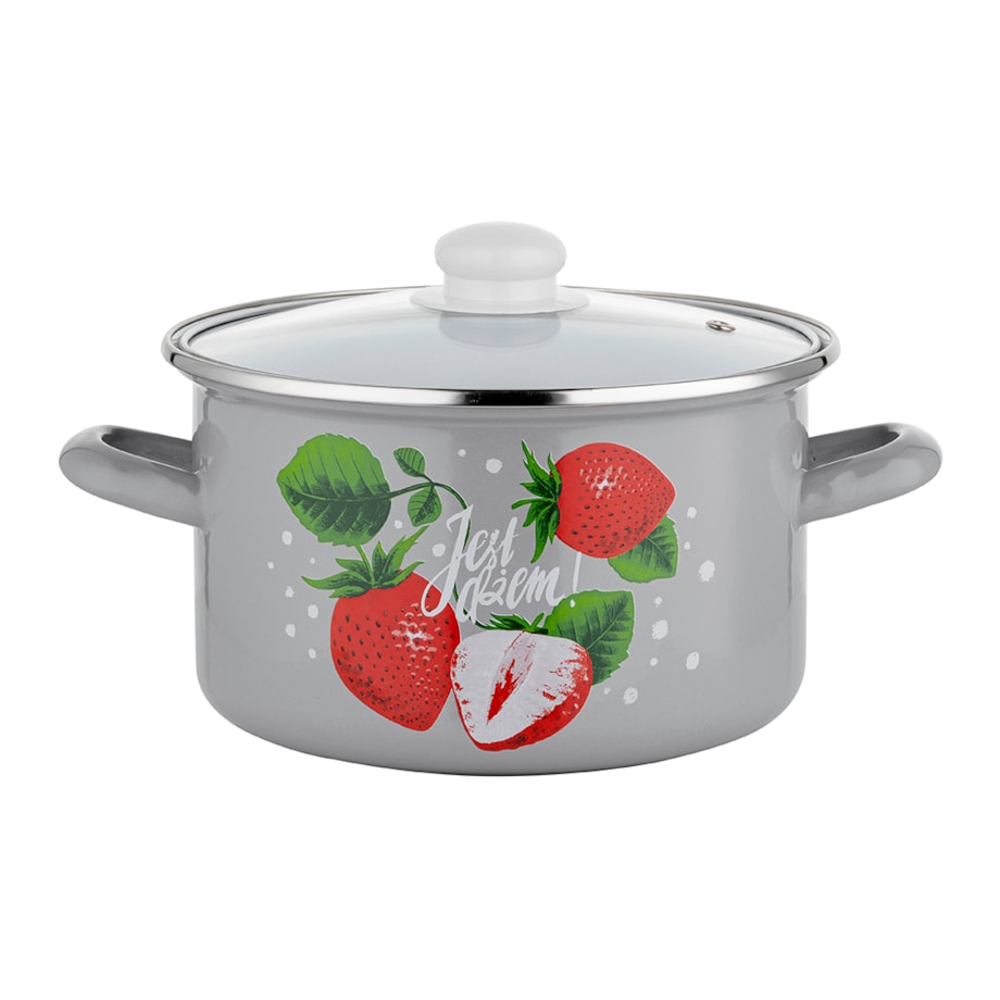 GARNEK EMALIOWANY pleszew 22 cm 5,3 L duży do gotowania zupa w TRUSKAWKI