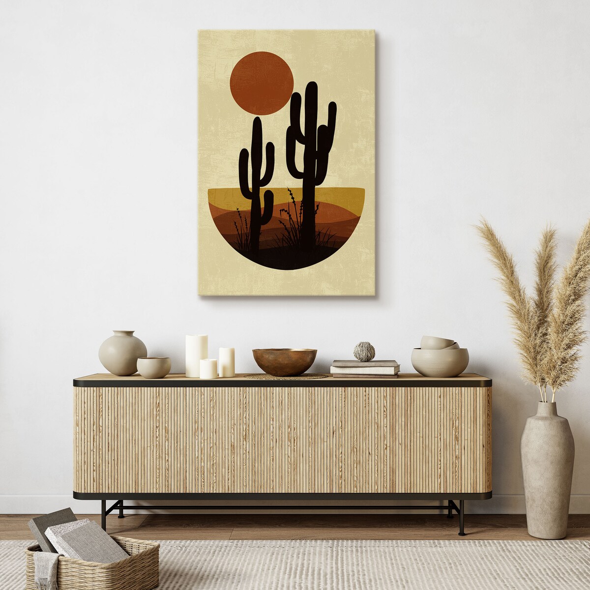 Obraz Akwarelowe Beżowe Kaktusy Pustynia Boho 30x40cm