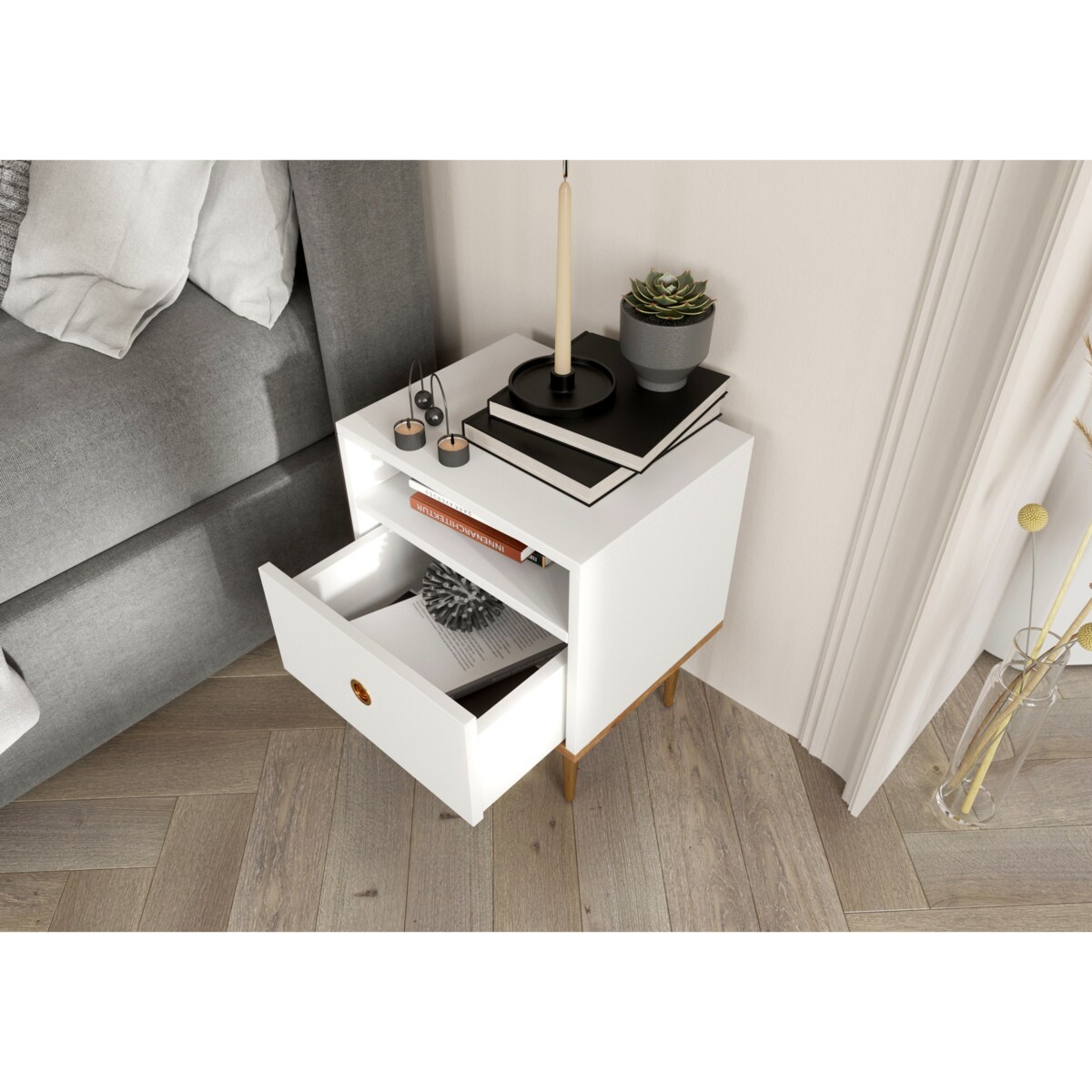 Biała nowoczesna szafka nocna Skandica HARMONI