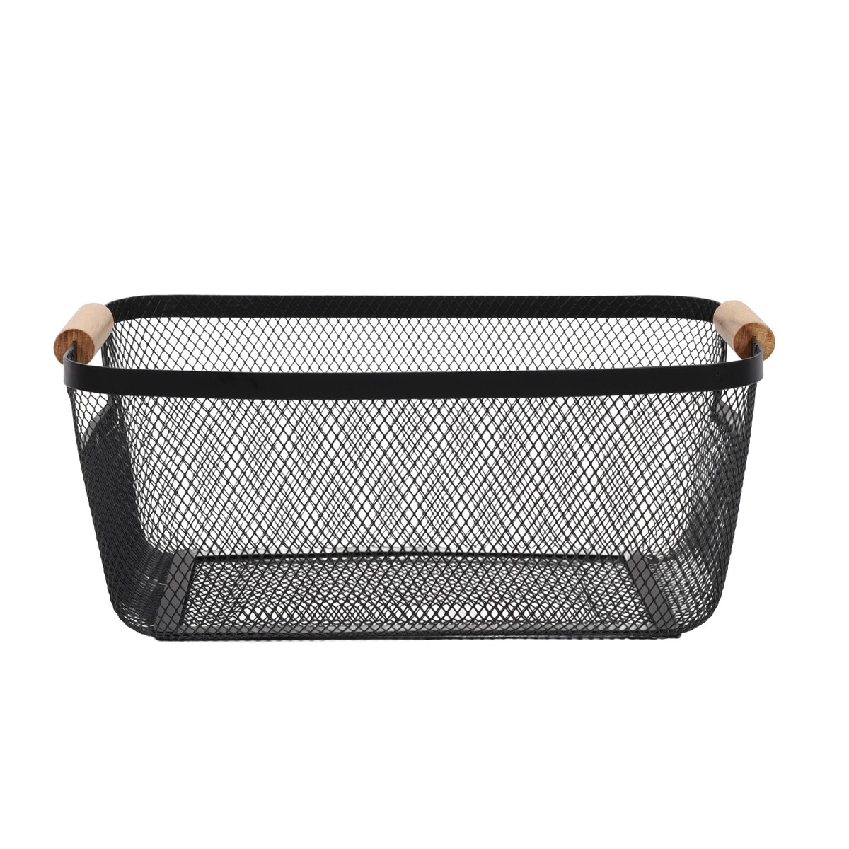 Koszyk metalowy z drewnianymi uchwytami