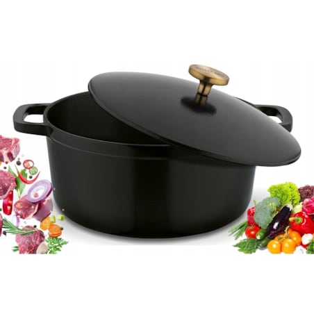 Gęsiarka żeliwna emaliowana brytfanna garnek 5 L okrągła czarna na święta