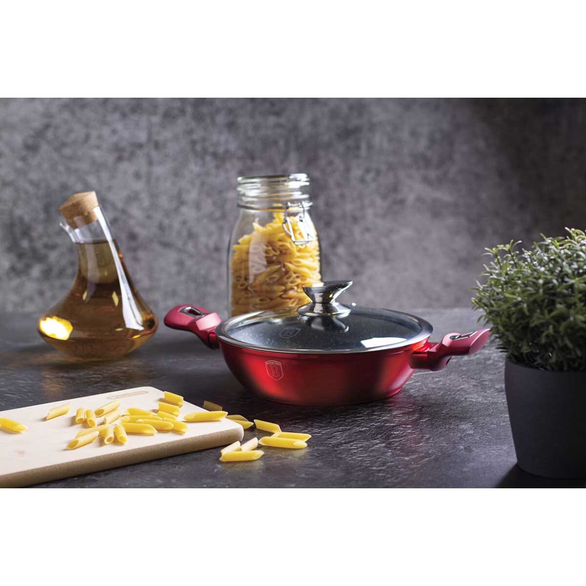 Garnek z powłoką granitową wok 32cm 4.9L BERLINGER HAUS Metallic Burgundy