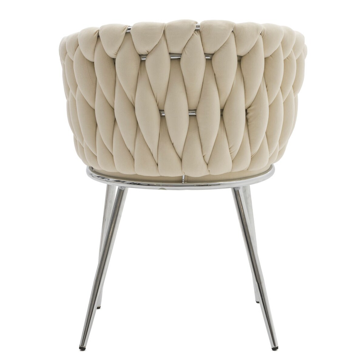 KRZESŁO GLAMOUR DO SALONU PLECIONE OPARCIE BEŻOWE SREBRNE NOGI WLUROWE